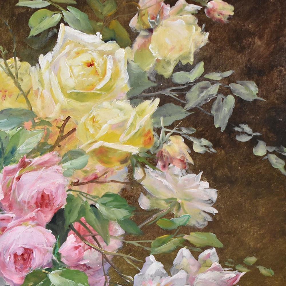 QF573 1 antique floral painting roses flower oil painting still life XIX.jpg